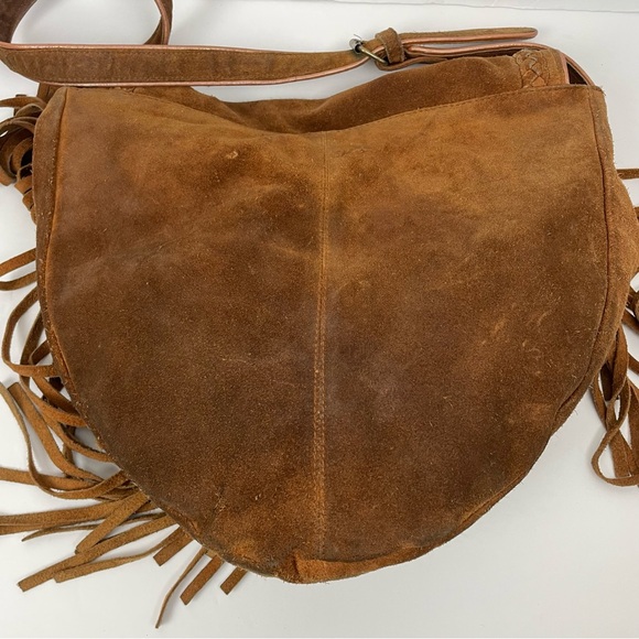 Vintage Suede Leather Fringed Shoulder Bag Boho - Picture 9 of 14